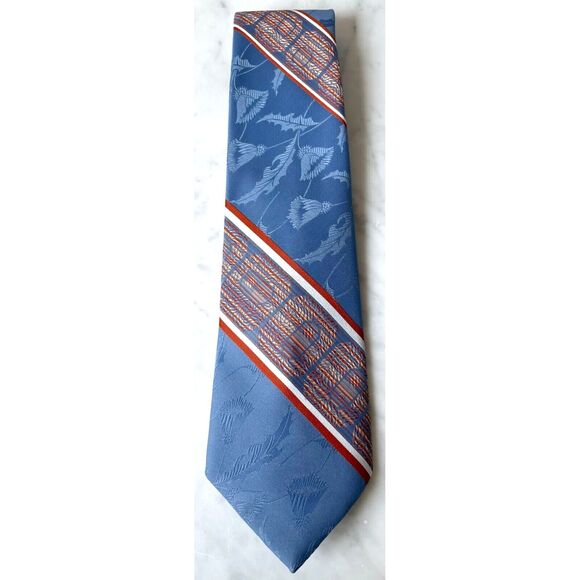 Story Cravats Men's Neck Tie Vintage 60s - Wide Textured Blue Orange Tan White - Picture 2 of 5